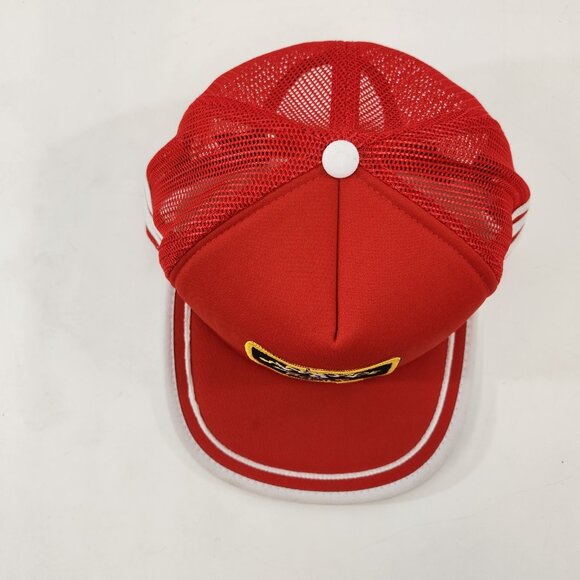 Miami Vice Police Patch 3 Stripe Trucker Hat Mesh Vtg 80s Red Snapback Cap - Picture 3 of 9